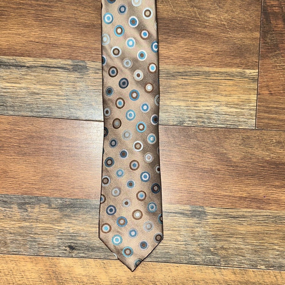 Joseph Abboud Brown Tie with Blue and Tan Circles